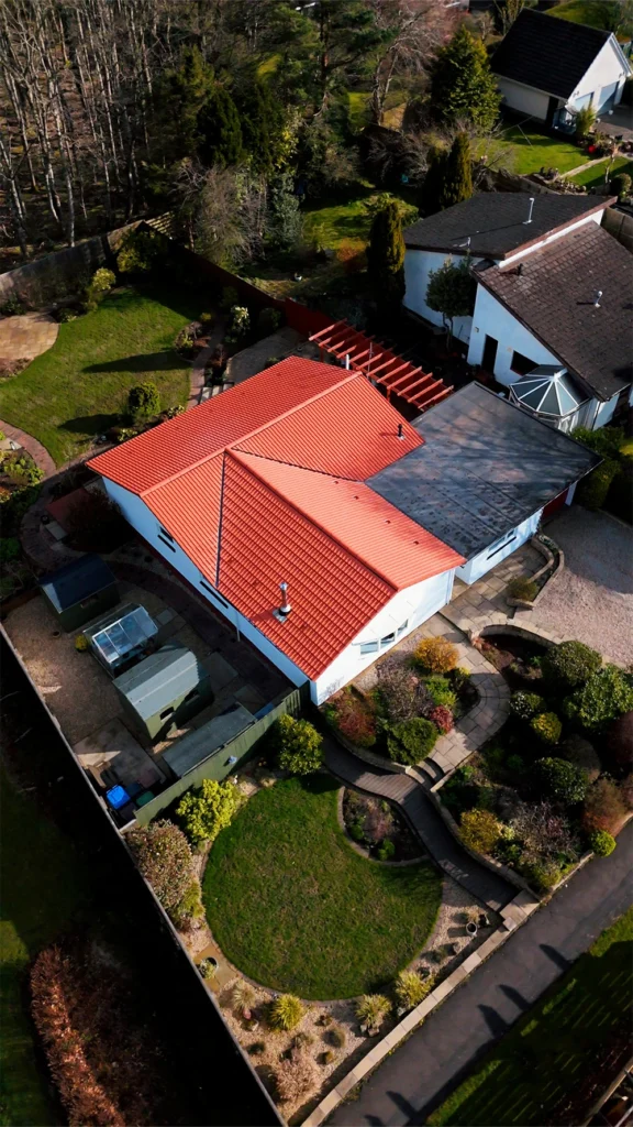 taylor roofs murieston roof aerial view